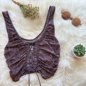 UO Mesh Lace Up Ruched Tank Top